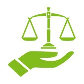 Getekende groene hand met daarin een oude groene weegschaal Getekende groene hand met daarin een oude groene weegschaal
