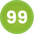Groen rondje met daarin het getal 99, dit staat voor de 99 intensiteitniveaus van de circulator Groen rondje met daarin het getal 99, dit staat voor de 99 intensiteitniveaus van de circulator