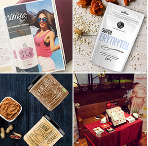 4 foto's - 1. pagina uit tijdschrift met vrouw 2. zak super Erythritol 3. 2 soorten pinda ijs 4. tafel sampaffiliates-branding-2les voor gezicht 4 foto's - 1. pagina uit tijdschrift met vrouw 2. zak super Erythritol 3. 2 soorten pinda ijs 4. tafel sampaffiliates-branding-2les voor gezicht