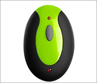 Afstandbediening, zwart met groen, van de heup trainer van WeightWorld