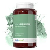 Bruin potje met groen label met erin 375 bio spirulina tabletten van WeightWorld Bruin potje met groen label met erin 375 bio spirulina tabletten van WeightWorld