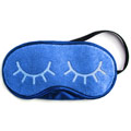 Een blauw slaapmasker met daarop getekende gesloten ogen