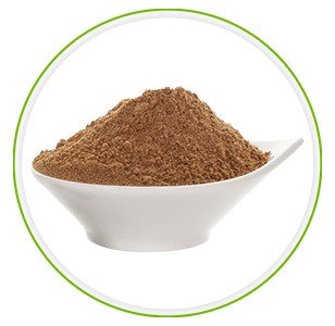 Schaaltje met een hoopje bruine super guarana poeder van Diet Food Schaaltje met een hoopje bruine super guarana poeder van Diet Food