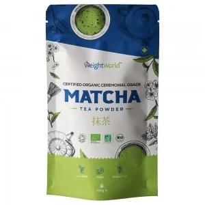 De verpakking van de matcha thee poeder van WeightWorld