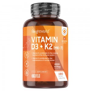 Vitamine D3 + K2 Vitamine D3 + K2-tabletten | Voedingssupplement voor het behoud van normale botten en de normale werking van je immuunsysteem