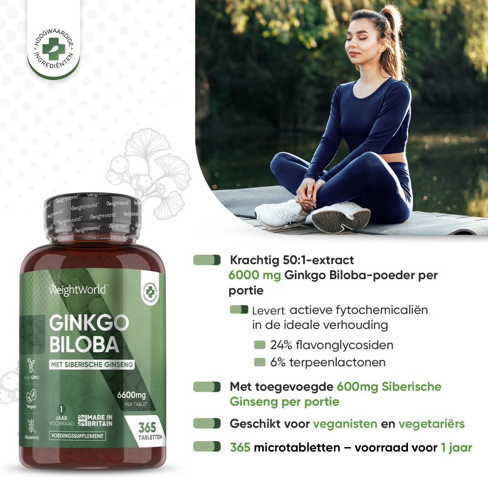 Ginkgo Biloba met Siberische Ginseng 365 tabletten WeightWorld