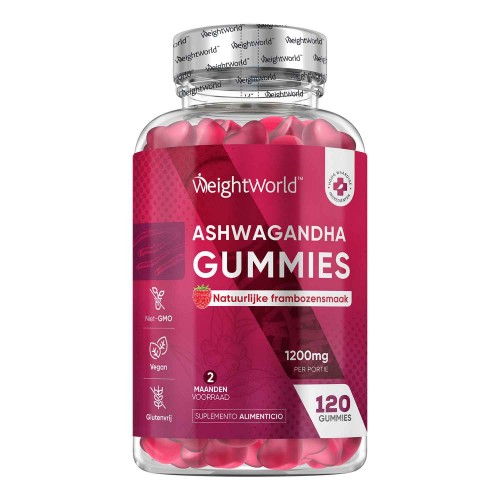 Ashwagandha gummies - 1200 mg - 120 gummies - Met frambozensmaak - Tegen stress en om te ontspannen