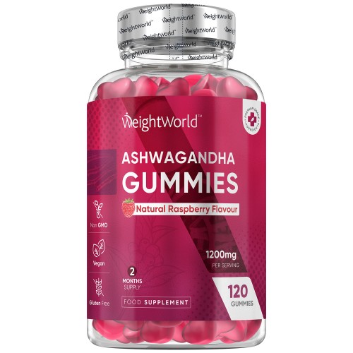 Ashwagandha gummies - 600 mg - 120 gummies - Met Heerlijke natuurlijke frambozensmaak - Tegen normale stress
