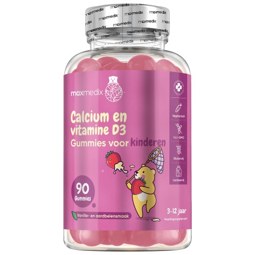 Maxmedix Calcium + vitamine D3 gummies voor kids - 90 gummies - Vanille en aardbeien smaak