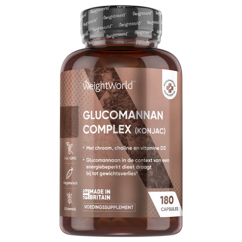 Glucomannan (Konjac) 3000mg - 180 Capsules - Bewezen voor gewichtsverlies - Met Chroom & Choline