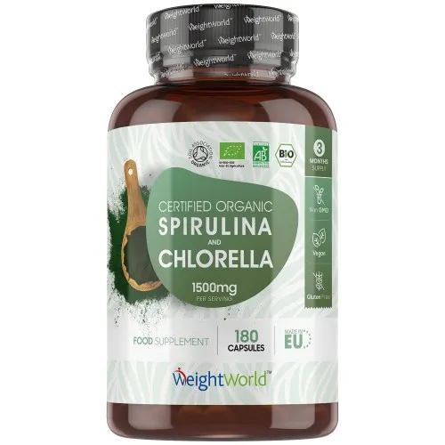 Spirulina met Chlorella -  1500mg 180 Capsules - 3 maanden voorraad