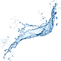 Een splat water en druppels gegooid op een witte achtergrond