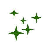 Tekening van vijf glinsters/sterretjes die groen zijn Tekening van vijf glinsters/sterretjes die groen zijn