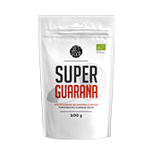 Witte hersluitbare zak met daarin 100 gram super guarana poeder van Diet food Witte hersluitbare zak met daarin 100 gram super guarana poeder van Diet food