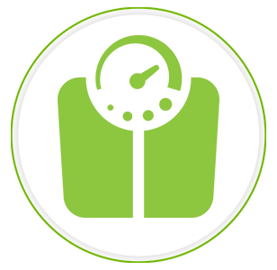Tekening groene weegschaal in een witte cirkel met groene omlijning Tekening groene weegschaal in een witte cirkel met groene omlijning