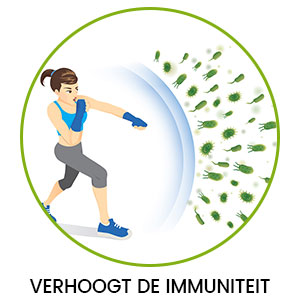Tekening in cirkel van vrouw die aan het boxen is tegen bacteriën - verhoging immuniteit