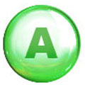 Groen doorzichtig bolletje met in het midden de letter A - die staat voor vitamine A Groen doorzichtig bolletje met in het midden de letter A - die staat voor vitamine A