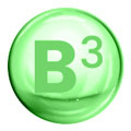 Een lichtgroen bolletje met daarin als tekst B3 - vitamine B3 Een lichtgroen bolletje met daarin als tekst B3 - vitamine B3