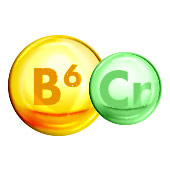 Geel bolletje waar B6 in staat geschreven en groen bolletje waar Cr in staat - Vitamine en mineralen Geel bolletje waar B6 in staat geschreven en groen bolletje waar Cr in staat - Vitamine en mineralen