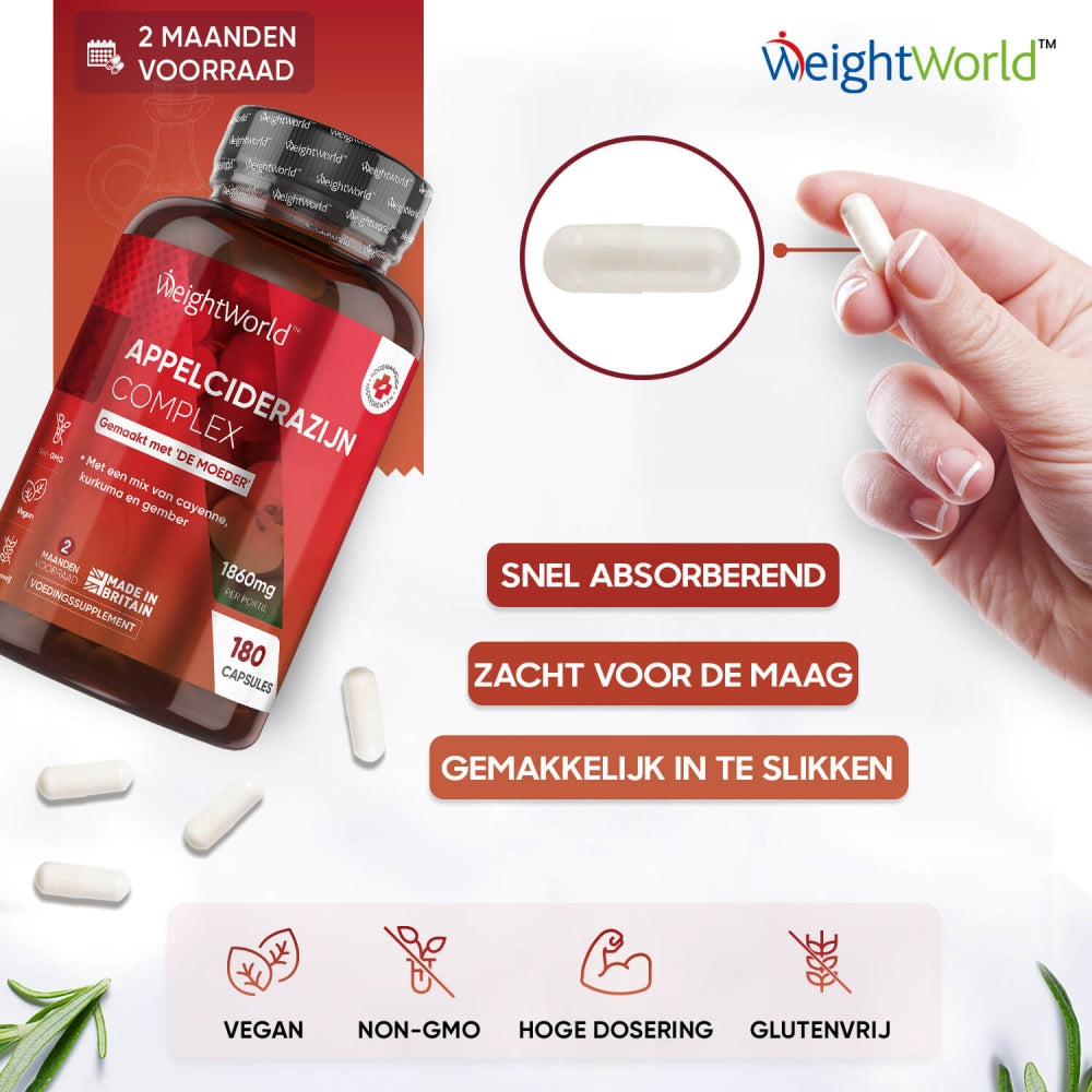 Verschillende kenmerken van de appelazijn capsules van WeightWorld