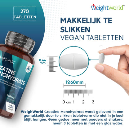 Kenmerken van de hoogwaardige creatine monohydraat tabletten van WeightWorld