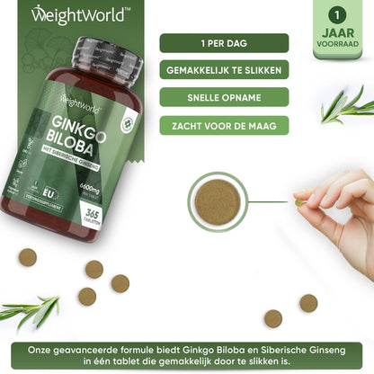 Afmetingen van de Ginkgo Biloba microtabletten van WeightWorld