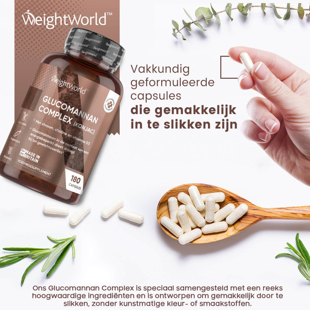 De grootte van de glucomannan capsules van WeightWorld