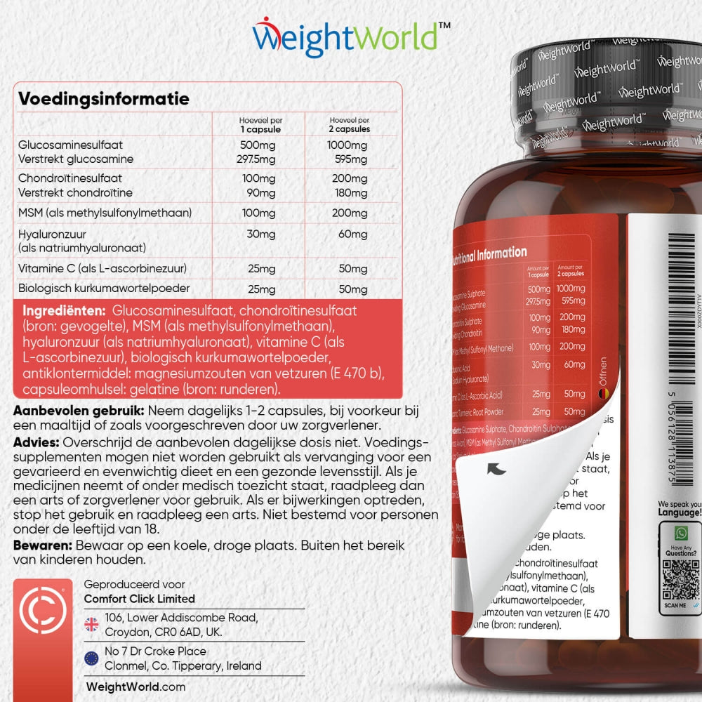 Advies, gebruik en ingrediëntenlijst van het glucosamine chondroïtine complex van WeightWorld