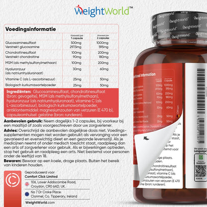 Advies, gebruik en ingrediëntenlijst van het glucosamine chondroïtine complex van WeightWorld