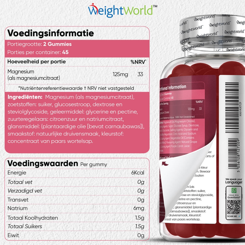 Advies, gebruik en ingrediëntenlijst van het magnesium citraat supplement van WeightWorld