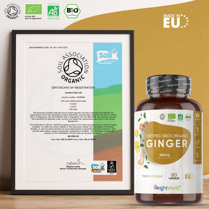 Certificaat van het biologische gember supplement van WeightWorld