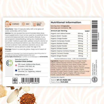 Advies, gebruik en ingrediëntenlijst van de paddenstoelen complex capsules van WeightWorld