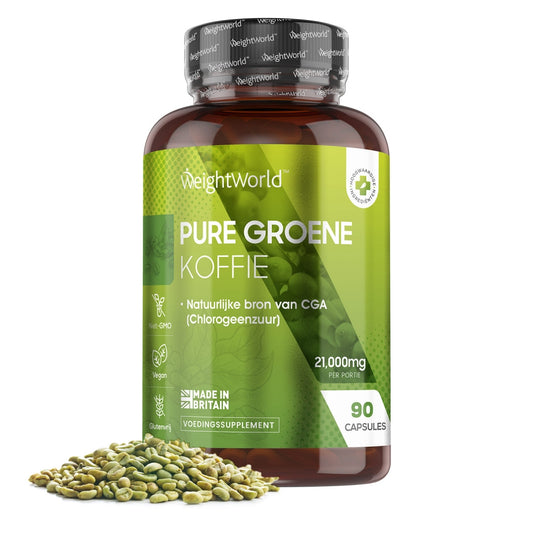 Een potje groene koffie capsules van WeightWorld