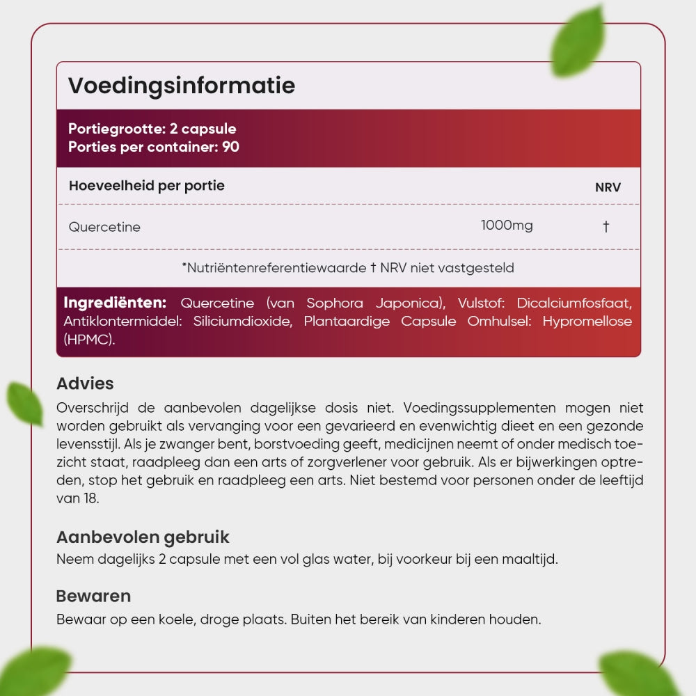 Advies, gebruik en ingrediëntenlijst van de krachtige quercetine pillen van WeightWorld