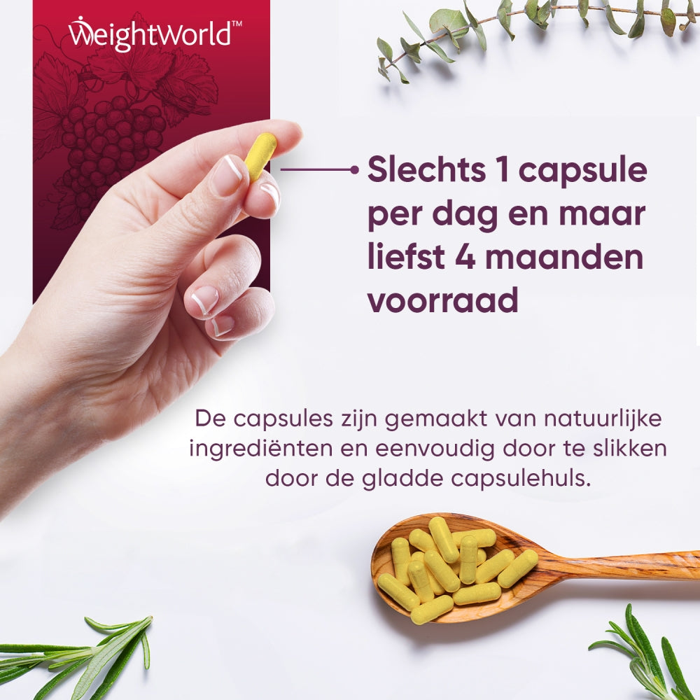 Eigenschappen van de resveratrol capsules met quercetine van WeightWorld