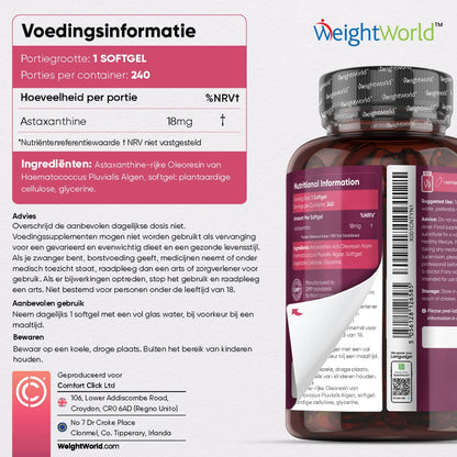 Dosering en ingrediënten in WeightWorld astaxanthine softgels 